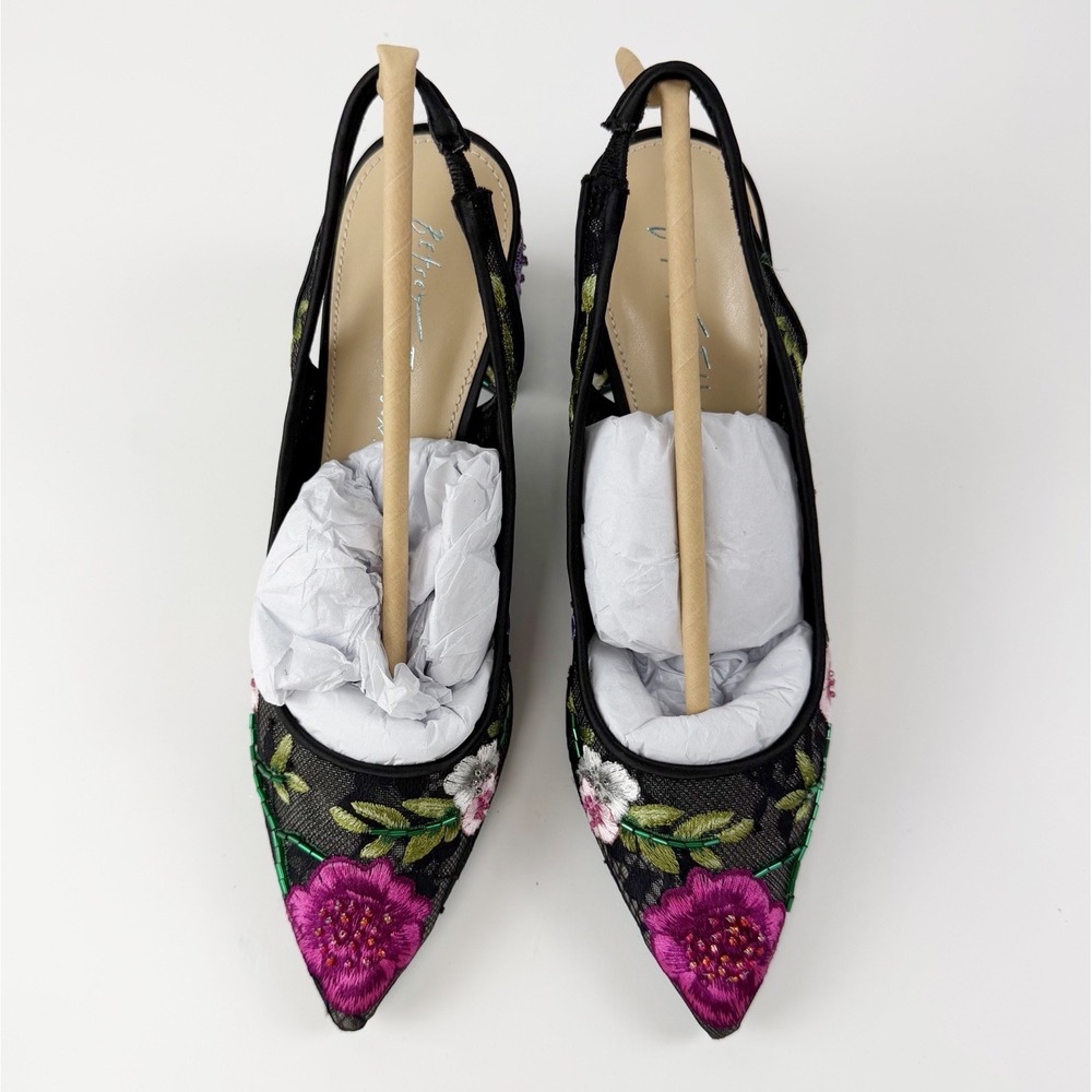 Betsey Johnson Heels Womens 8 Lira Floral Pump Embroidered Beaded Slingback NEW - Picture 2 of 12